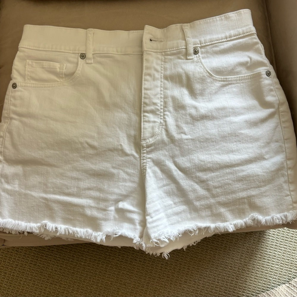 LOFT White Frayed Hem Jean Shorts